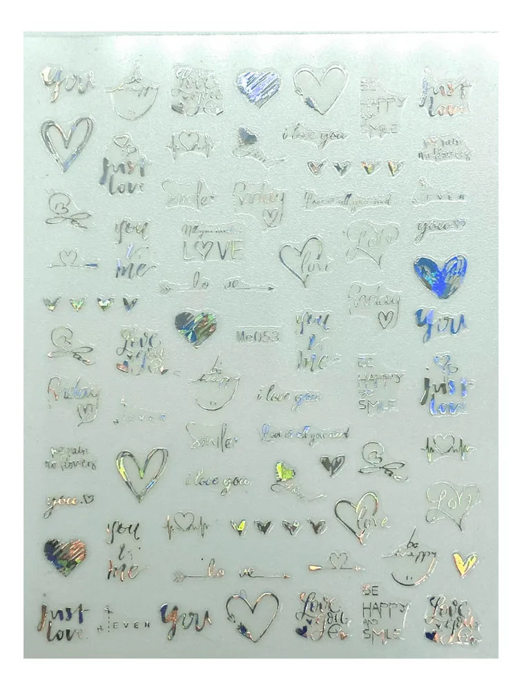 Stickers Corazones y letras tornasol Me053