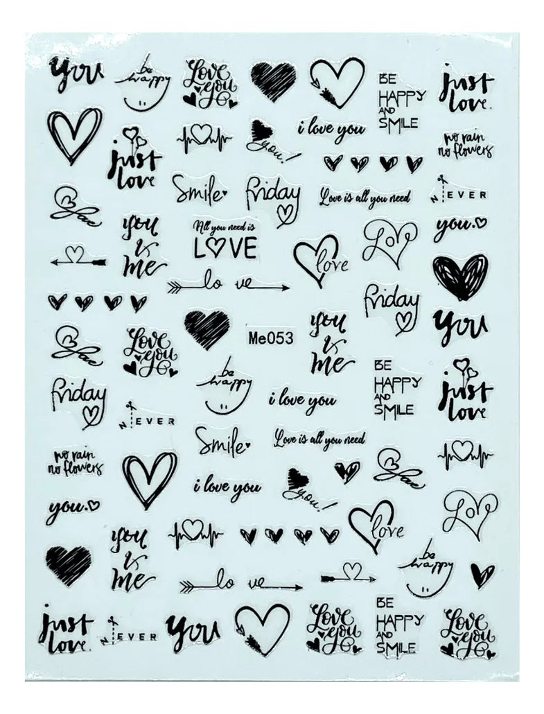 Stickers Corazones y letras negras Me053
