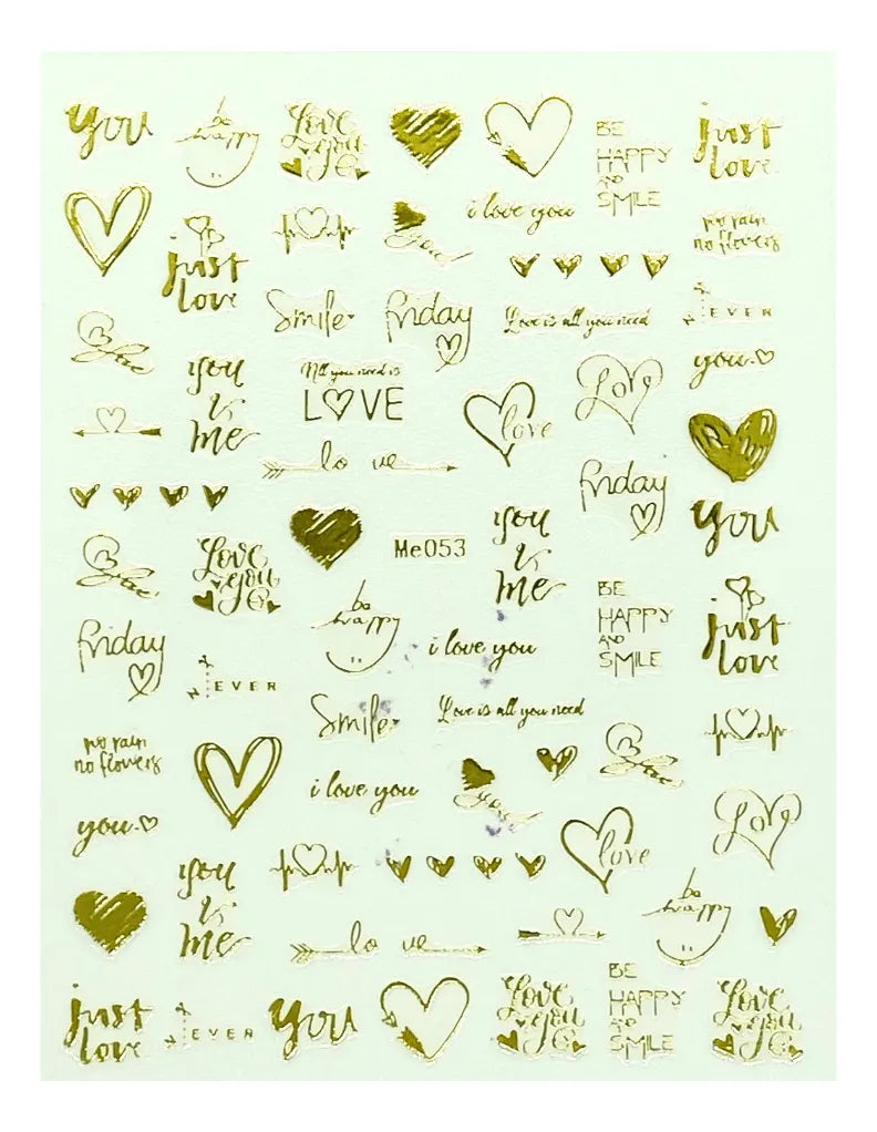 Stickers Corazones y letras dorado Me053