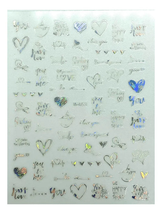 Stickers Corazones y letras tornasol Me053