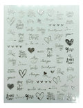 Stickers Corazones y letras plateado Me053