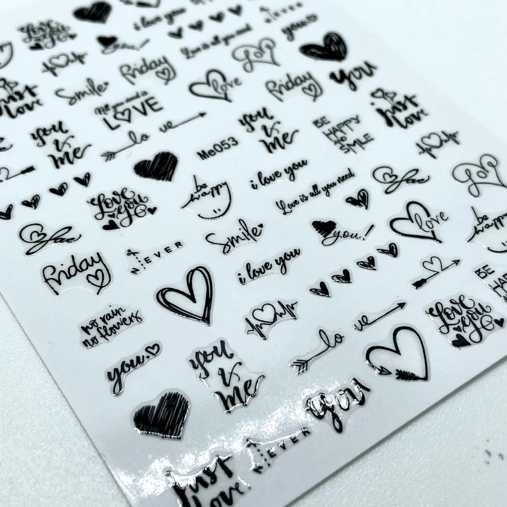 Stickers Corazones y letras negras Me053