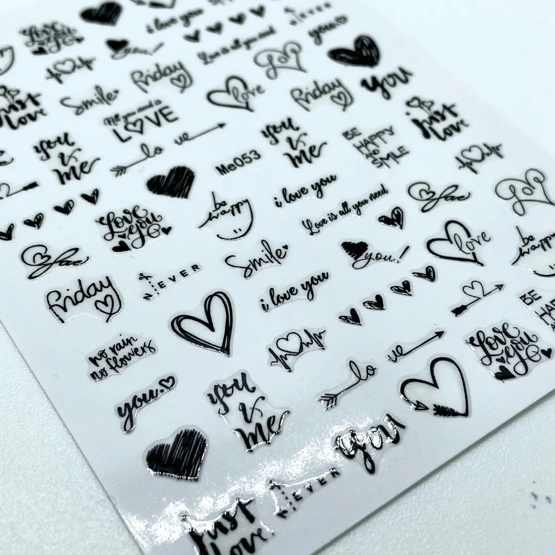 Stickers Corazones y letras negras Me053