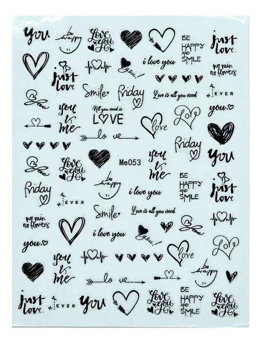 Stickers Corazones y letras negras Me053