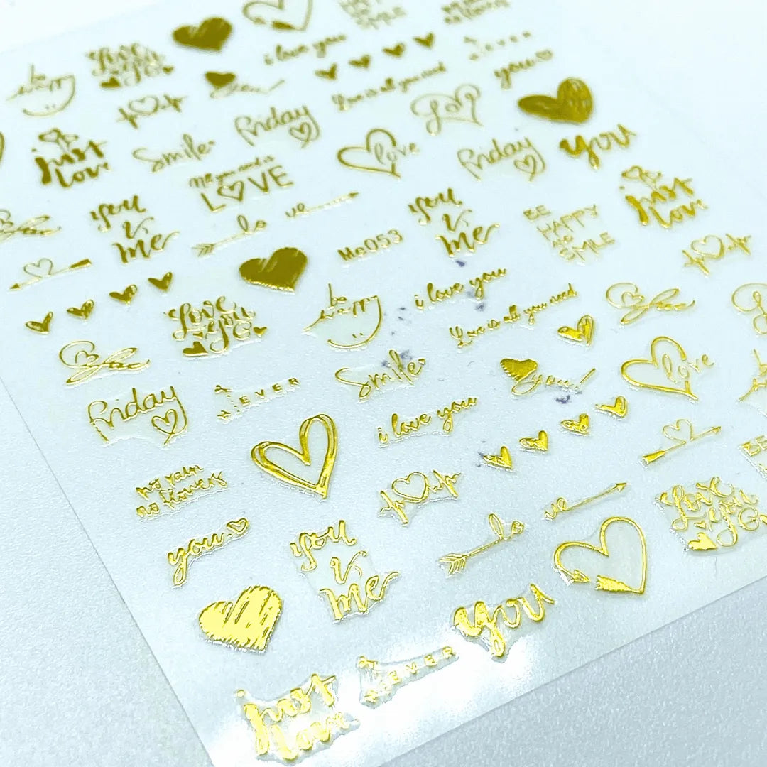 Stickers Corazones y letras dorado Me053