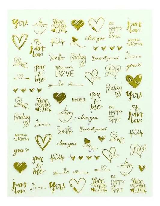 Stickers Corazones y letras dorado Me053